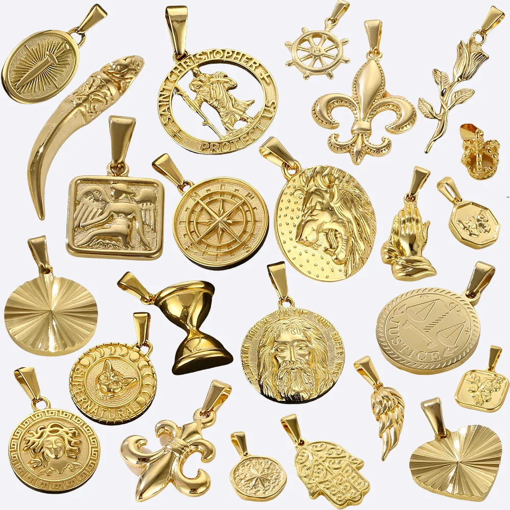 Designer Custom Diy Rose Flower Compass Charms Jesus Praying Hands Charm 18k PVD Stainless Steel Waterproof Charms for Women