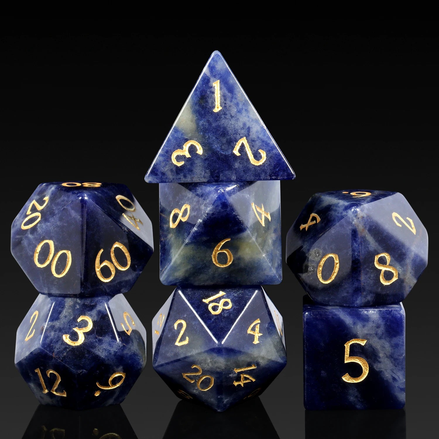 Blue-vein Stone Natural Gemstone D&D Polyhedral D20 Dice Set 16mm Custom Logo Sodalite