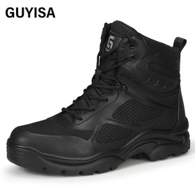 GUYISA Protective Work Boot Casual Trainers Steel Toe Breathable Black Shoes Safety Shoes