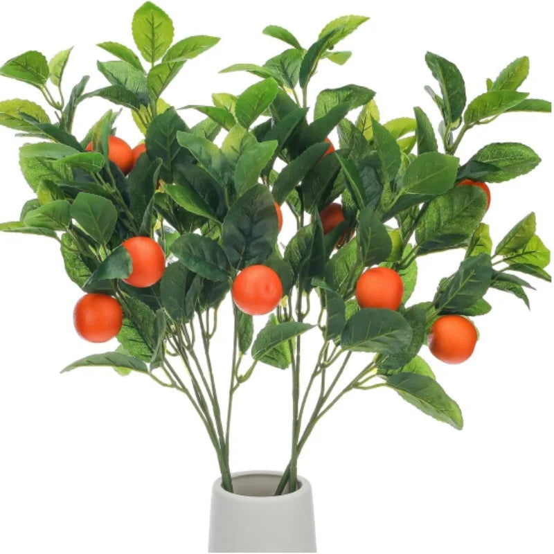 Artificial Orange Leaves With Fruit Bouquet Model Stem for Home Office Table Vase Wedding Party Restaurant Decoration