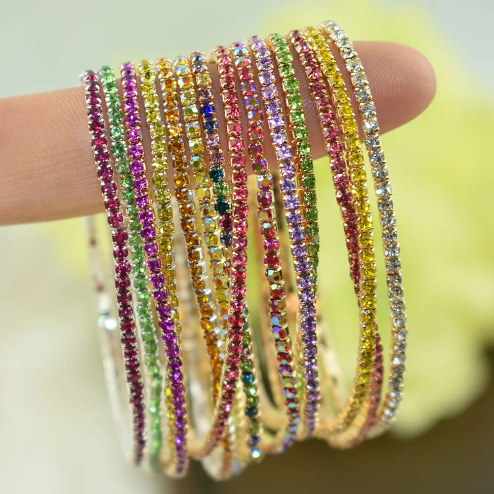 New Style Diamond Elastic Metal Adjustable Colored Rhinestones Trendy Cup Chain Bracelet Tennis Chain
