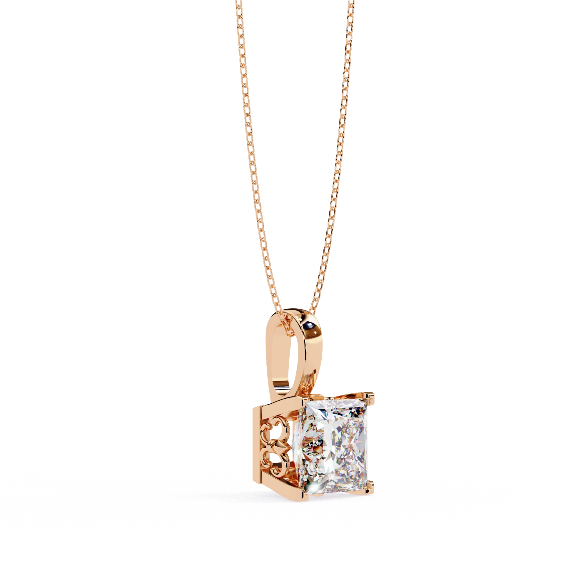 Princess Square Cut Moissanite Diamond Pendant Necklace Engagement Gift Jewelry for Women in Sterling Silver