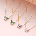 Simple Fashion Butterfly Moulding Stainless Steel Electroplate Necklace with Colorful Zircon Fashion Decorative Pendant for Girl