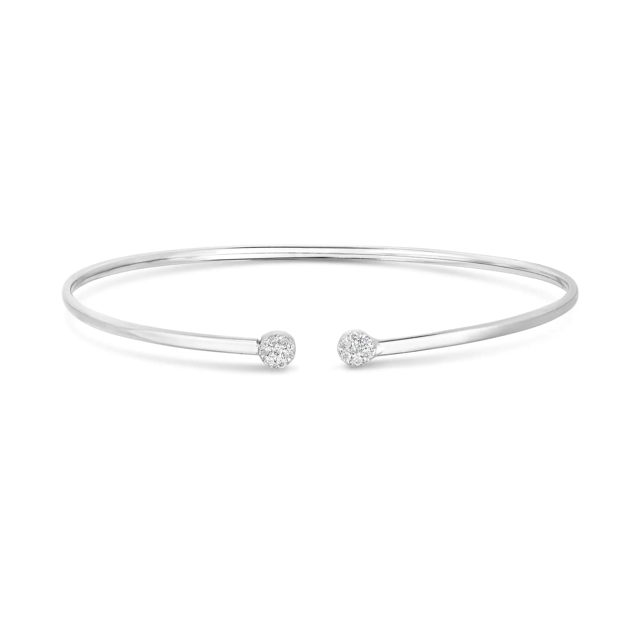 14K White Gold Popcorn Bangle Bracelet Women Natural Diamonds 0.11 Ct Brilliant Cut Vintage Style IGI Certified Elegant