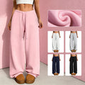 Custom Women's Fleece Lined Sweatpants V-Waisted Wide Leg Sweat Pants Winter Warm Pants with Pockets