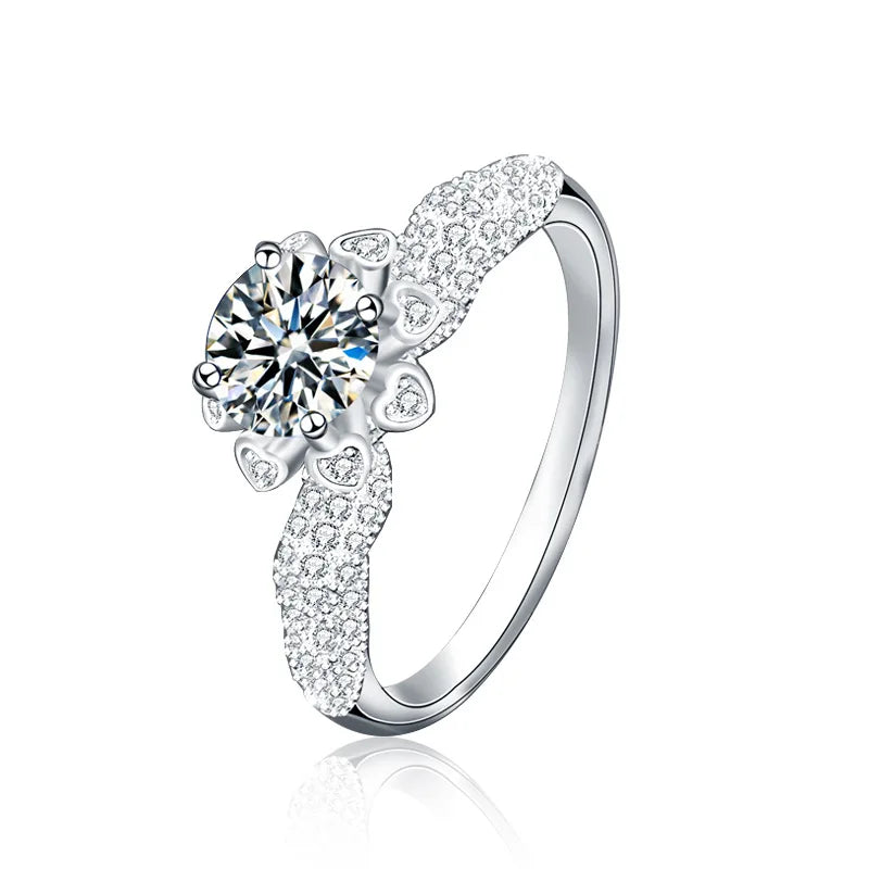 XJA001 New Trendy White Gold Plated 925 Sterling Silver High Quality 1ct 6.5mm Moissanite Engagement Flower Shape Rings