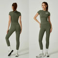 Lanyu Two-Piece Women's Sports Set Breathable Elastic Waist Short-Sleeved Pants Lightweight Plus Size Gym Fitness Exercise