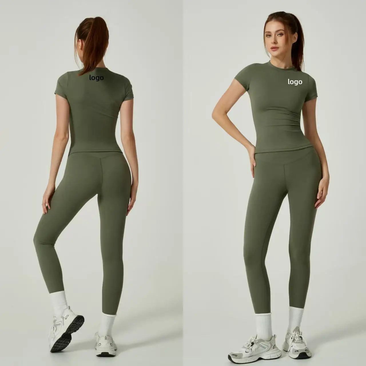 Lanyu Two-Piece Women's Sports Set Breathable Elastic Waist Short-Sleeved Pants Lightweight Plus Size Gym Fitness Exercise