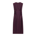 ZATRHMBM Autumn Women's Clothing 2025 New Fashion Draped Midi Dress Retro Casual Sleeveless V-neck Slim Women's Dress