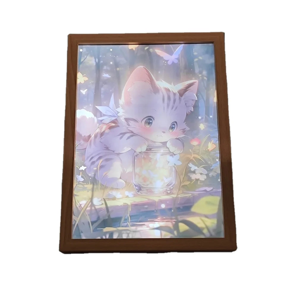 2024 Optech New Hot Selling  Wooden Led Art Frame Light Night Lights Usb Wooden Night Light