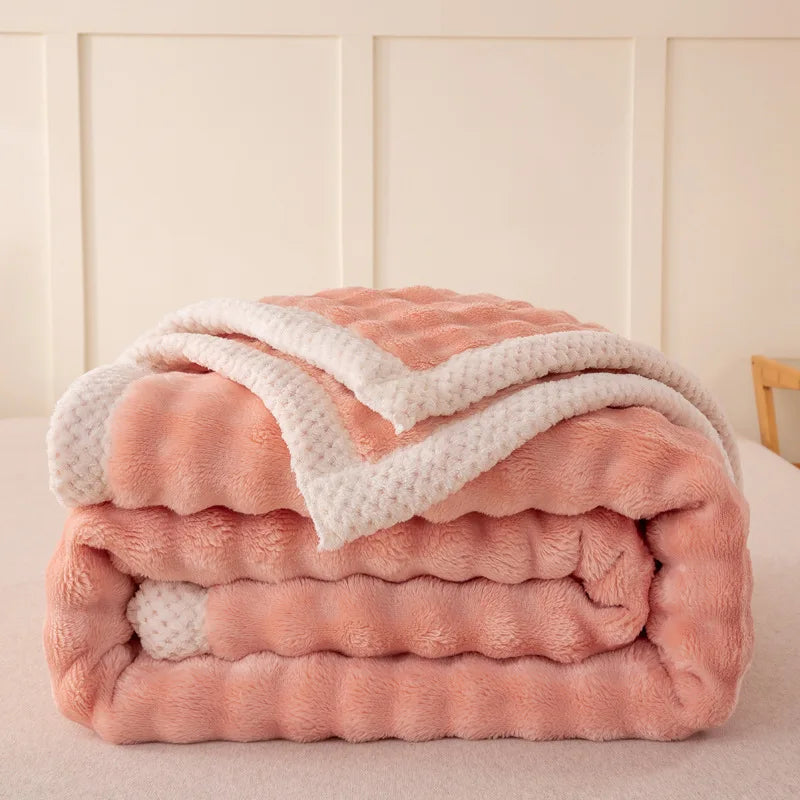 Hot Selling Polyester Modern Soft Hotel Bedding Sofa Home Decor Solid Color Bubble Flannel Throw Blanket for Gift