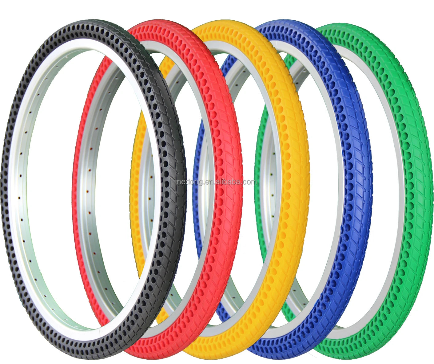 Nedong 24x1-3/8 Non-Pneumatic Airless Bicycle Tires 24 Inch Anti-Puncture Honeycomb TPE Material for Sharing Bikes & Cruisers