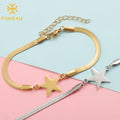 Wholesale Stainless Steel Simple Star Charm Pendant Snake Bone Chain Bracelet Fashion Charm Bracelet for Women Men