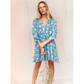 2025 Summer European & American Fashion Women's Dress: Floral Casual Cotton Dress with Drawstring - Beach Vacation Mini Style