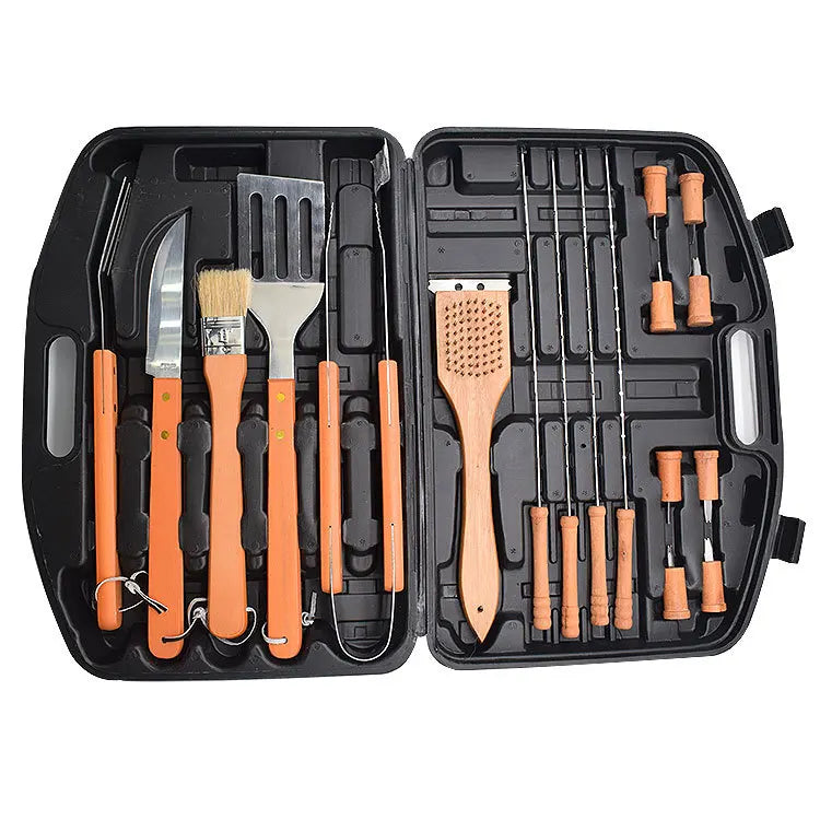 Stainless Steel BBQ Grill Tools Set Wooded Accessories for Outdoor Camping Cooking & Backyard Grilling
