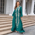 Embroidered Collared V-Neck Abaya Dress Morocco Kaftan Turkey Casual Arab Floral Abaya Ethnic Clothing Ramadan Dress