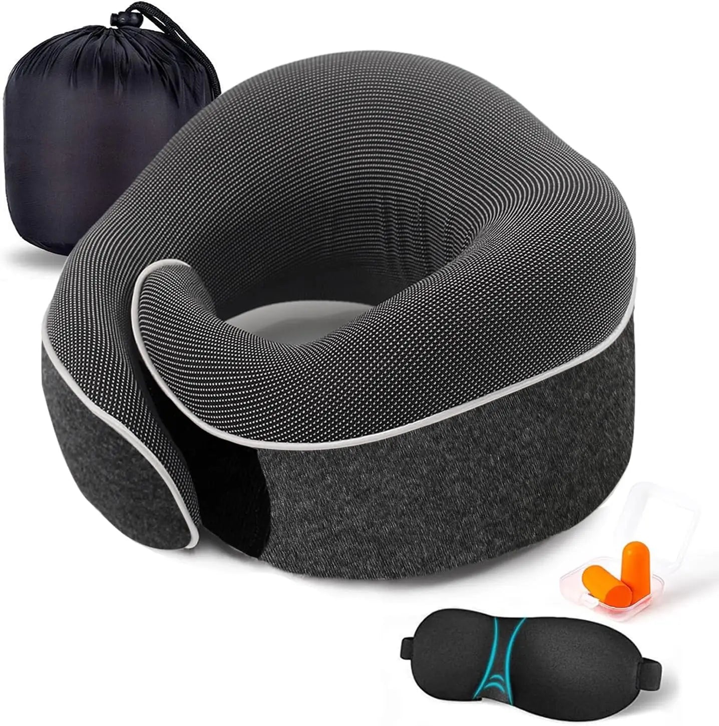 Immediately Take Shape Long Flight 360 U-Shape Memory Foam Wearable Massage Travel Pillow Portable Space-Sensitive Airplane Bag