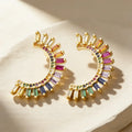 QIKU Fashion Bohemia Style Stud Earrings Copper Zircon Colorful Crystal Gold Plated Charm Women Jewelry Christmas Gift Wholesale