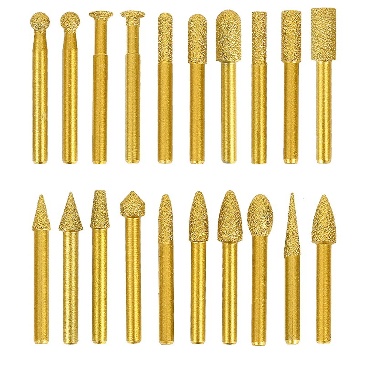 20PCS Vacuum Brazed Diamond Burr Bit Set 6mm Shank Assorted Rotary Grinding Carving Heads for Glass Stone Ceramic Jewelry OEM MegaBDM