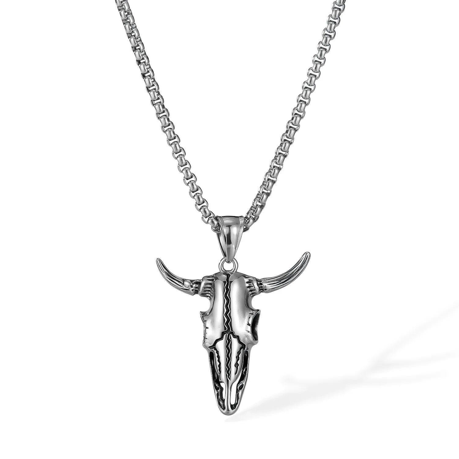 European American Style Stainless Steel Cow Skull Pendant Retro Trend Fashion Chains Necklaces for Hip Hop Street Fashion
