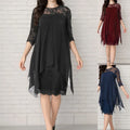 2025 Spring/Summer New Arrival Cross-border Elegant Style Lace Spliced Three-quarter Sleeve Mid-length Knee-length Chiffon Dress