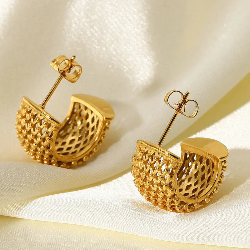 Low MOQ 10pcs Wholesale Large Gold Plated c Anti Tarnish Stainless Steel Fashion Earrings MegaBDM