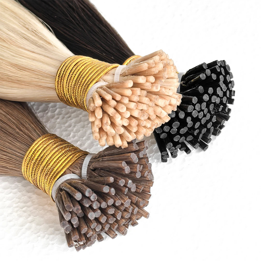 Wholesale Double Drawn Straight Remy I Tip Flat Tip Keratin Tip Human Hair Micro Link Hair Extensions Light Color MegaBDM
