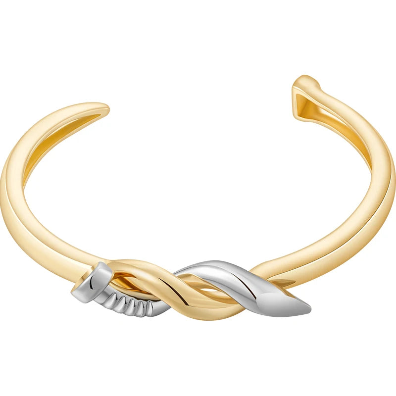 18K Gold Plated Brass Jewelry Geometric Twisted Screw Knot Open Cuff Bangle Hip Hop Style for Woman Bracelet B242503