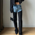 Cross-Border 2026 Spring Western New Women's Denim Pants - Stylish Casual Color-Block Patchwork Straight-Leg Distressed
