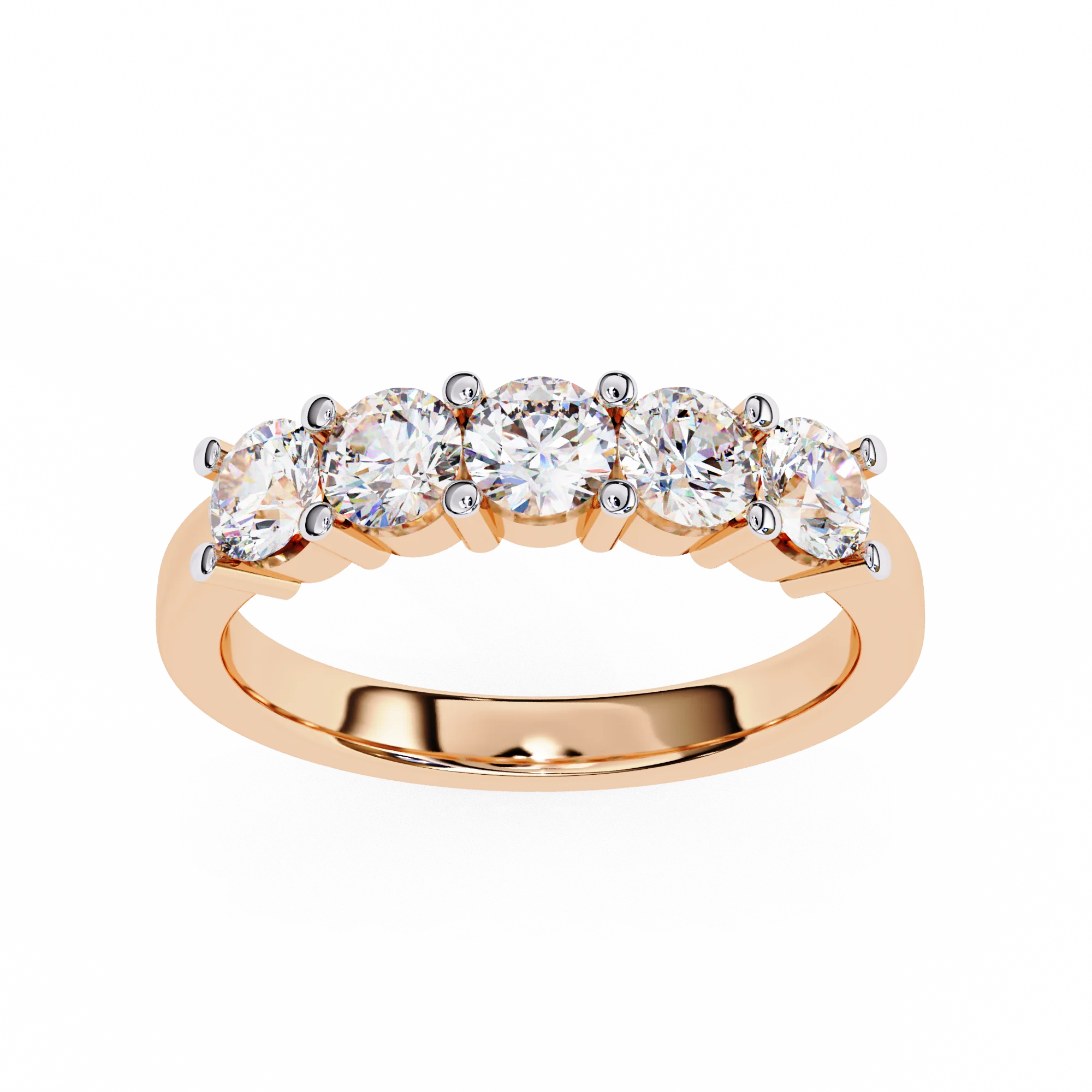 14K Solid Gold Round Five Stone Band Ring with Natural Diamond 0.3ct Each IGI Certified Wedding Band for Women