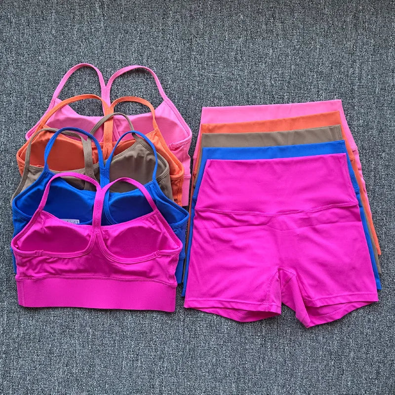 GC 2pcs Women's Yoga Shorts Suit With Chest Pad Sportswear Manufacturer Workout Clothing Fitness Woman Sport Set