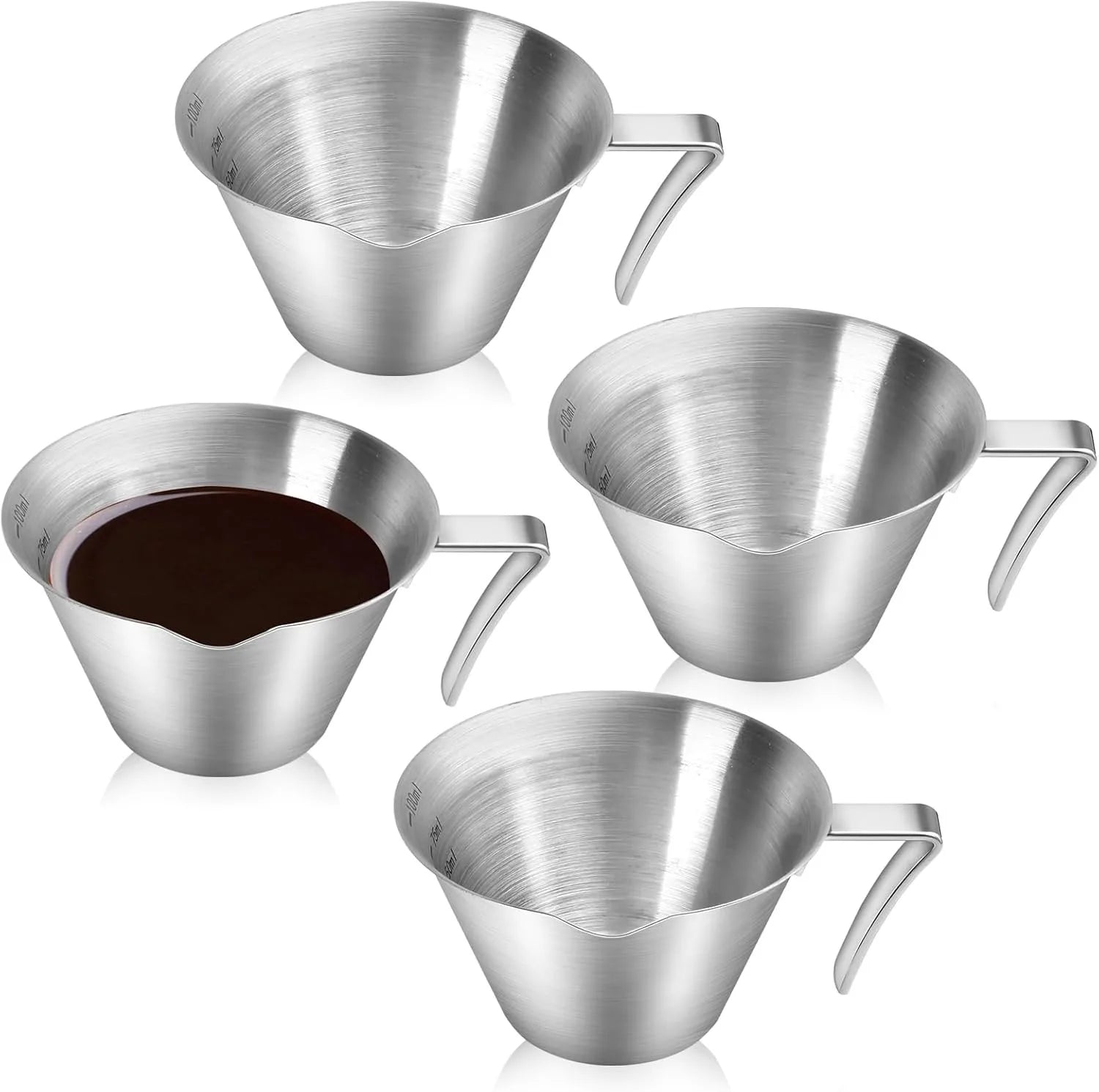 Stainless Steel Espresso Accessories Measuring Cup with Dual Scale Espresso Shot Pitcher with V-Shaped Mouth 3.4OZ/100ML