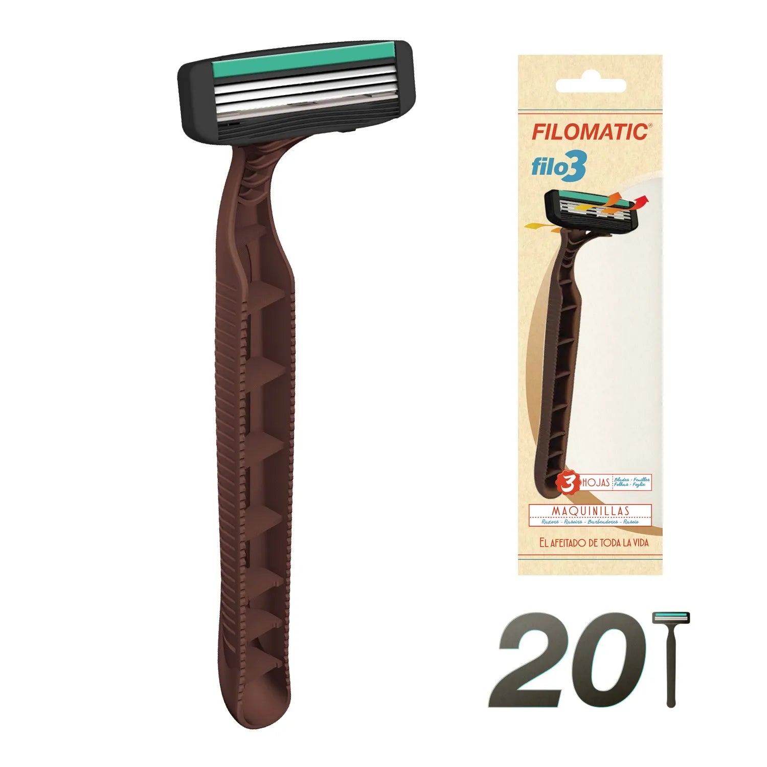 Pack of 20 Filomatic "FILO3" razor blades in various colors