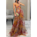 2025 Spring/Summer New Mesh Printed Sling Dress INS Vacation Casual Party Dress Women's Fashion Clothing