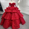 Rsm67498 New Sweet Strapless Gorgeous Red Ball Gown Long Sleeve Embroider Wedding Dress MegaBDM