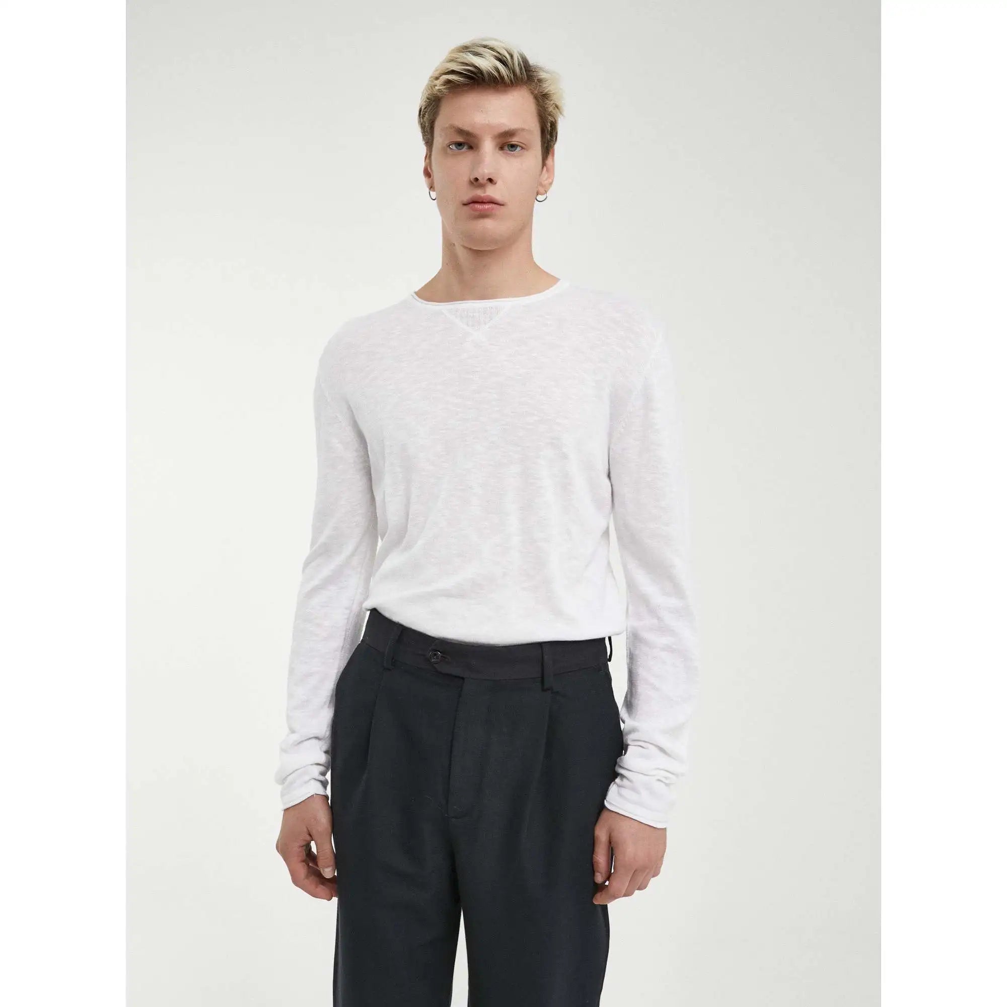 Men's Versatile Black Wide-Cut Long-Sleeved Breathable Casual Knitted Shirt Imperio Shop China