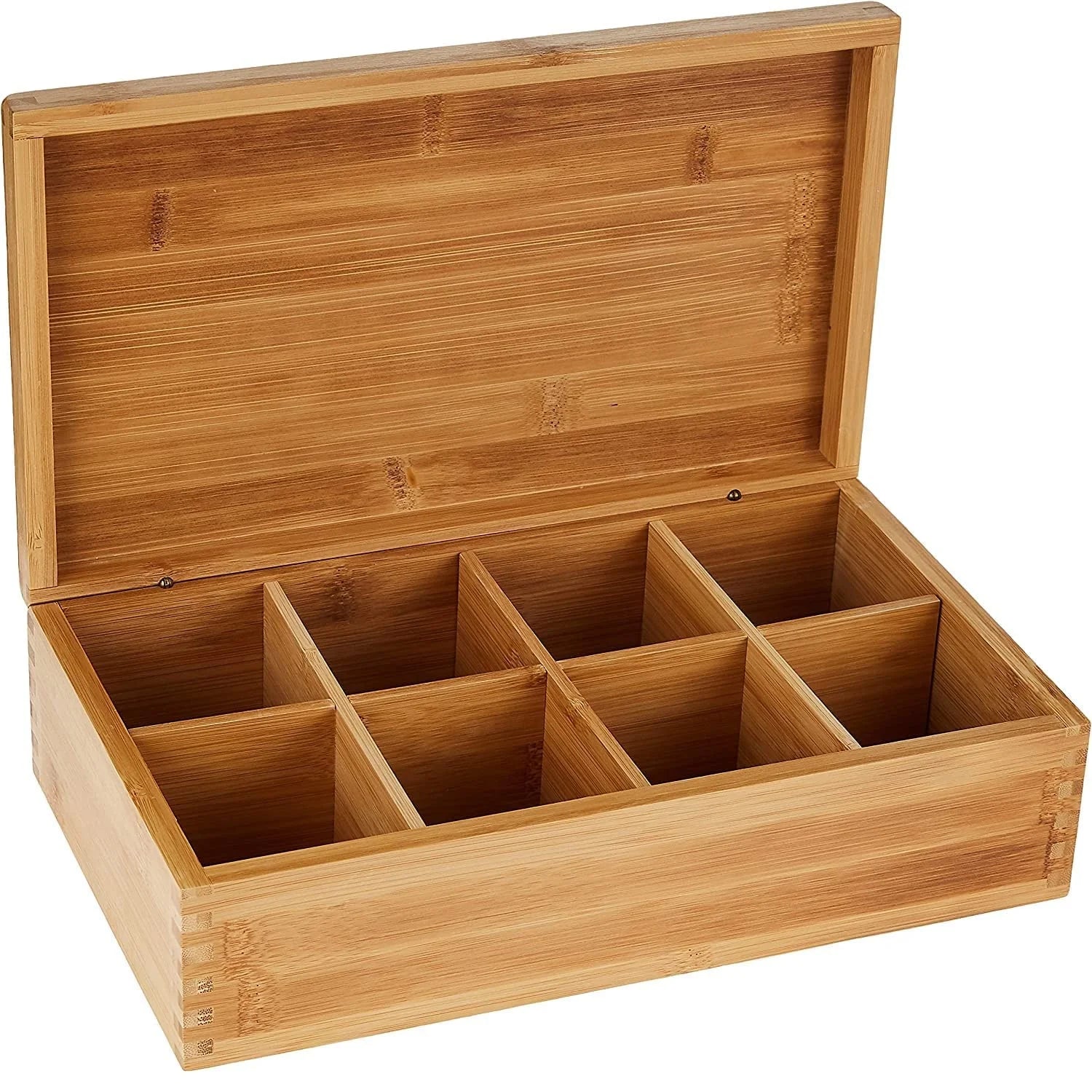 Luxury Rectangular Premium Natural Wooden Organizer Laser Engraved Logo Classic Food Safe Bamboo Tea Storage Chest  for Kitchen