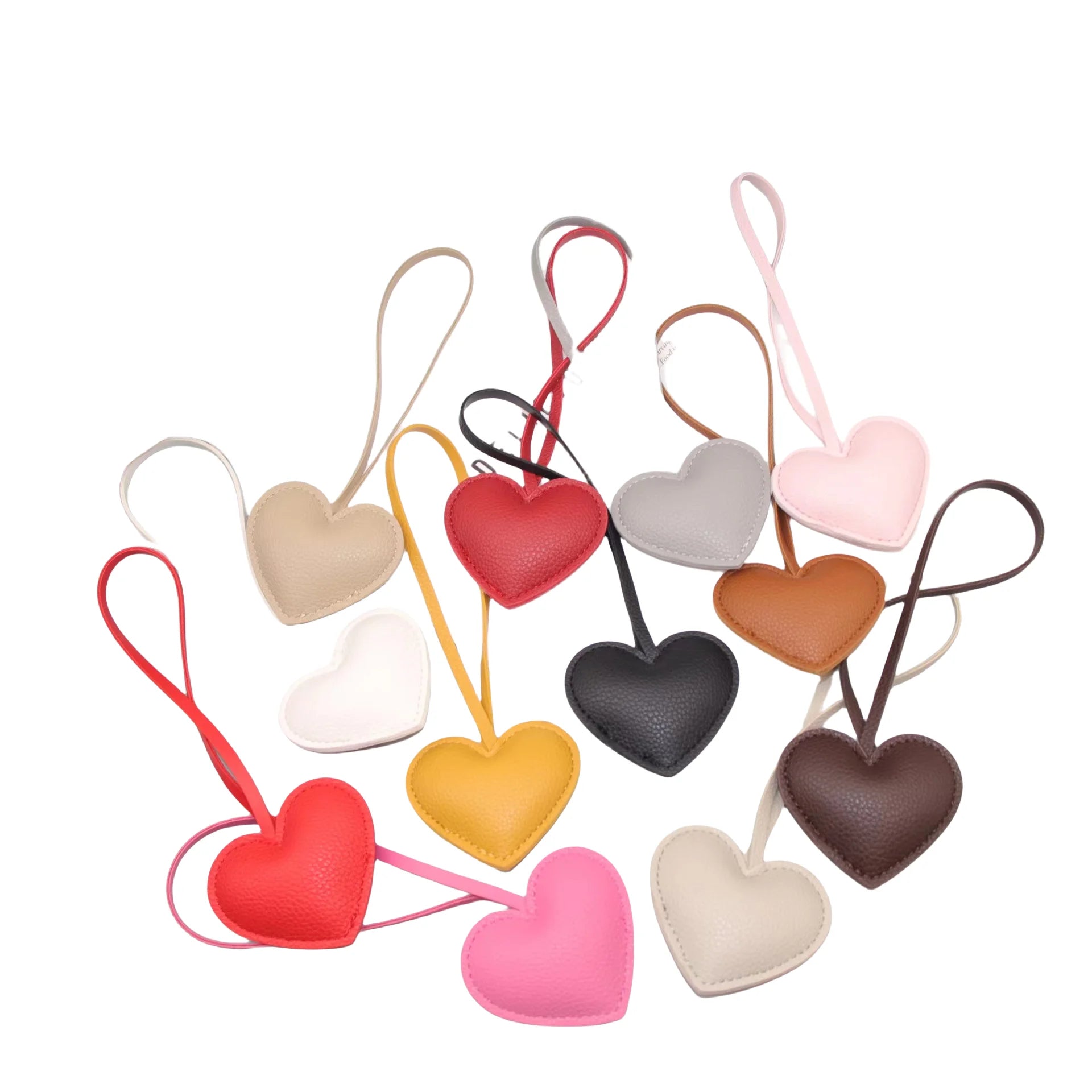 HOT Fashion PU Leather Love Heart Leather Tags Embossesd Hang Bag Pendant Key RIng Accessories Ornament Wristlet Bag Charms