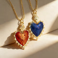 QIKU  Minimalist Dainty Crystal Dark Blue/Rose Red/Green Heart Pendant Necklace for Daily Wear Holiday Gift Anniversary