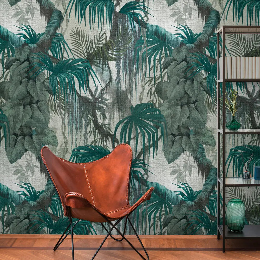 Germany Made Modern Jungle Green Petrol Grey Non Woven Vinyl Wall Mural Bedroom Dining Smoke-Proof Home Decoration Bulk