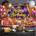 Purple Gold Birthday Background Cloth-75g Polyester-150*100cm Happy Birthday Backdrop Banner Photography Background