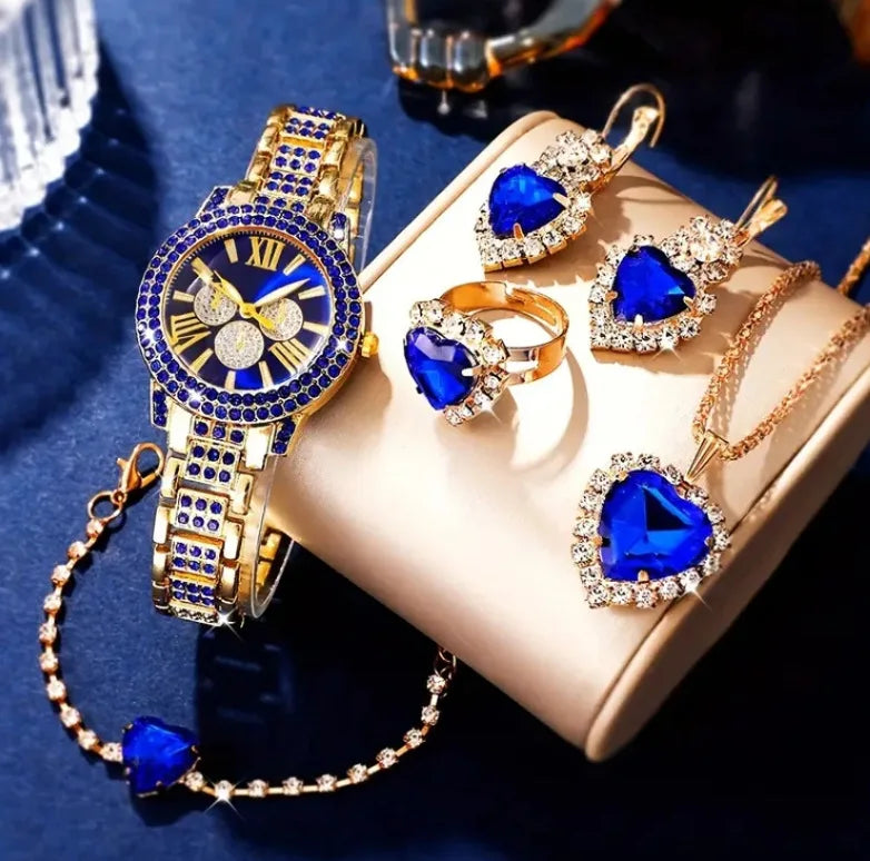 Fenyi Wholesale Fashion European and American Ins Hot Selling Colored Diamond Necklace Ring Bracelet Watch Exquisite Set Women