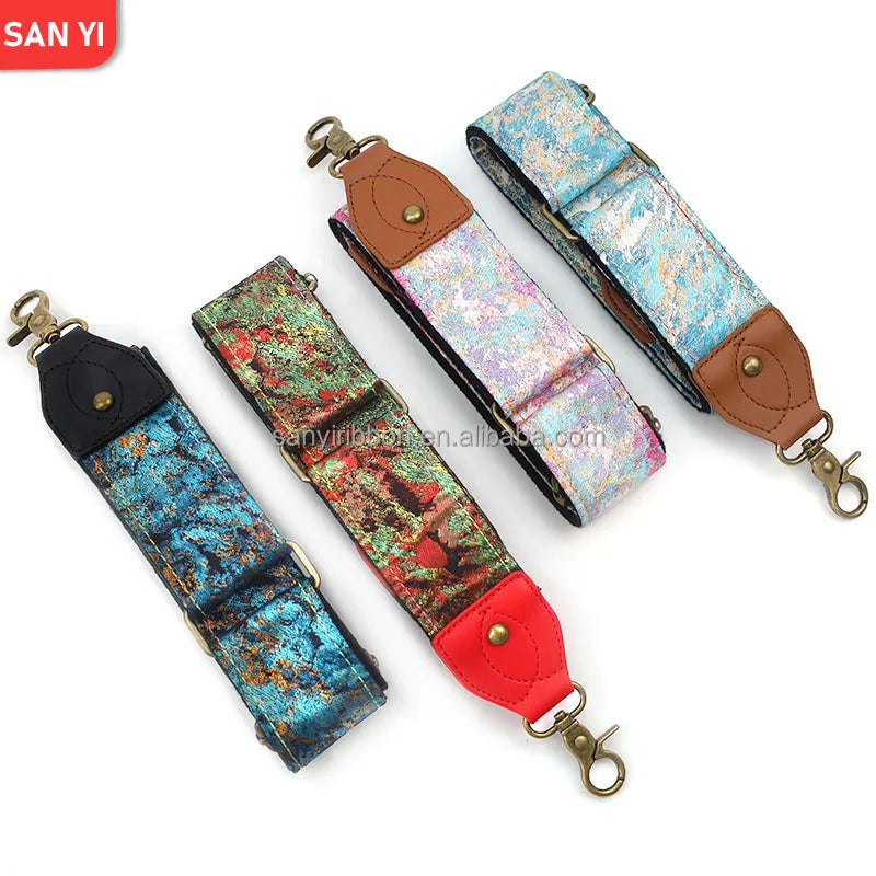 2025 New Ethnic Style Colorful Ink-wash Polyester Shoulder Strap Eco-friendly Heavy-duty Pet Strap Crossbody Bag Strap