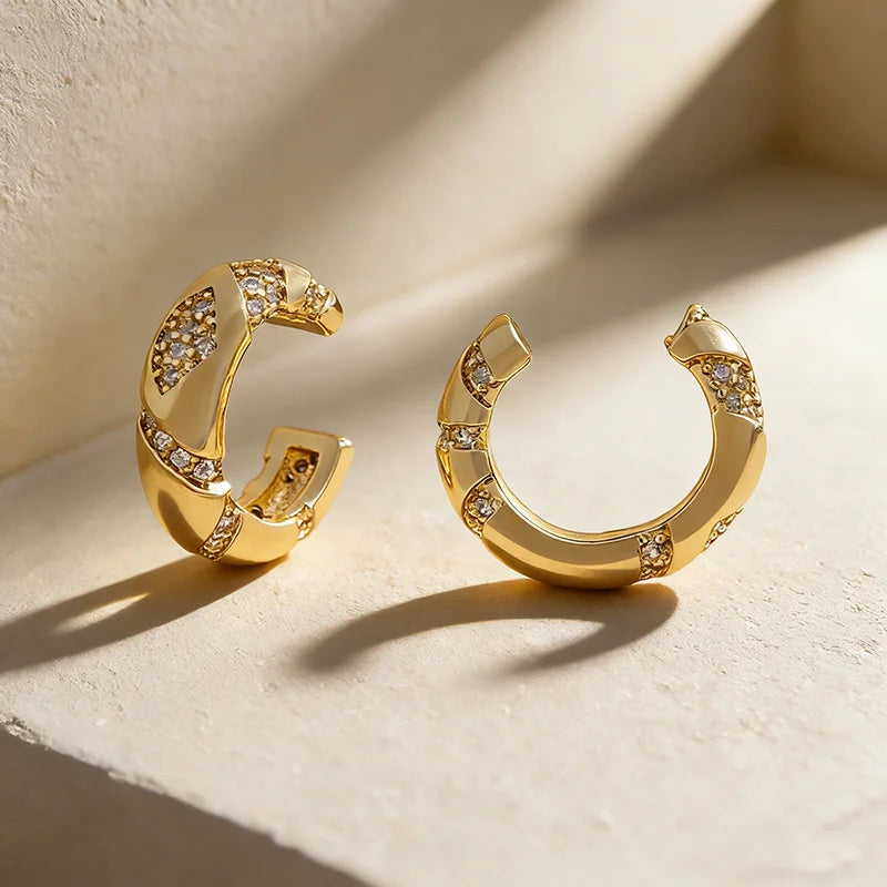 QIKU Fashion Simple Design Clip Earrings Women Girls Copper Zircon Ear Cuff Without Piercing Jewelry Accessories Birthday Gift