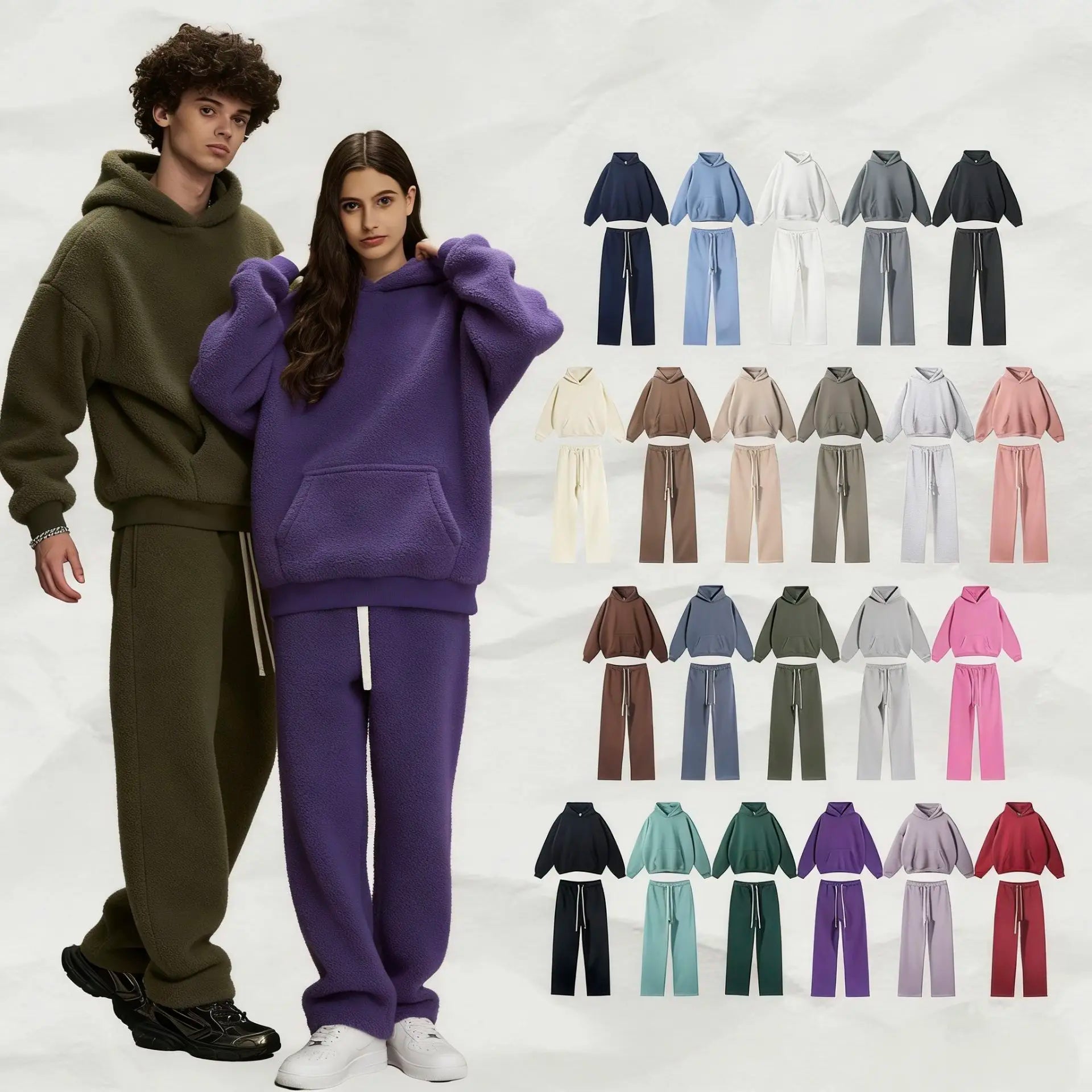 High-Quality Unisex Plus Size Hoodie Set Solid Color Custom Logo Men's Casual 2 Piece Outfit