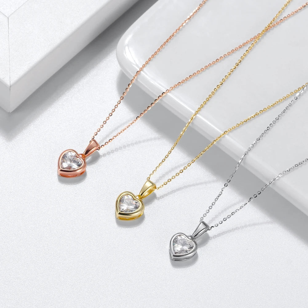 RINNTIN Mother's Day Wholesale Jewelry 925 Sterling Silver Necklace 14K Gold Plated Pendant Charm Heart Necklace for Women