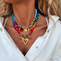 Bohemia Style 18K Gold Plated Anti-Tarnish Colorful Heart Shell Stainless Steel Strand Necklace with Scarf Charm for Women Party MegaBDM