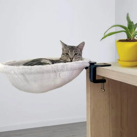 Office Work Soft Round Table Mount Cat's Nest with Pet Mat Desktop Cat Hammock Perch Desk Bed for Cats up to 50 Lbs