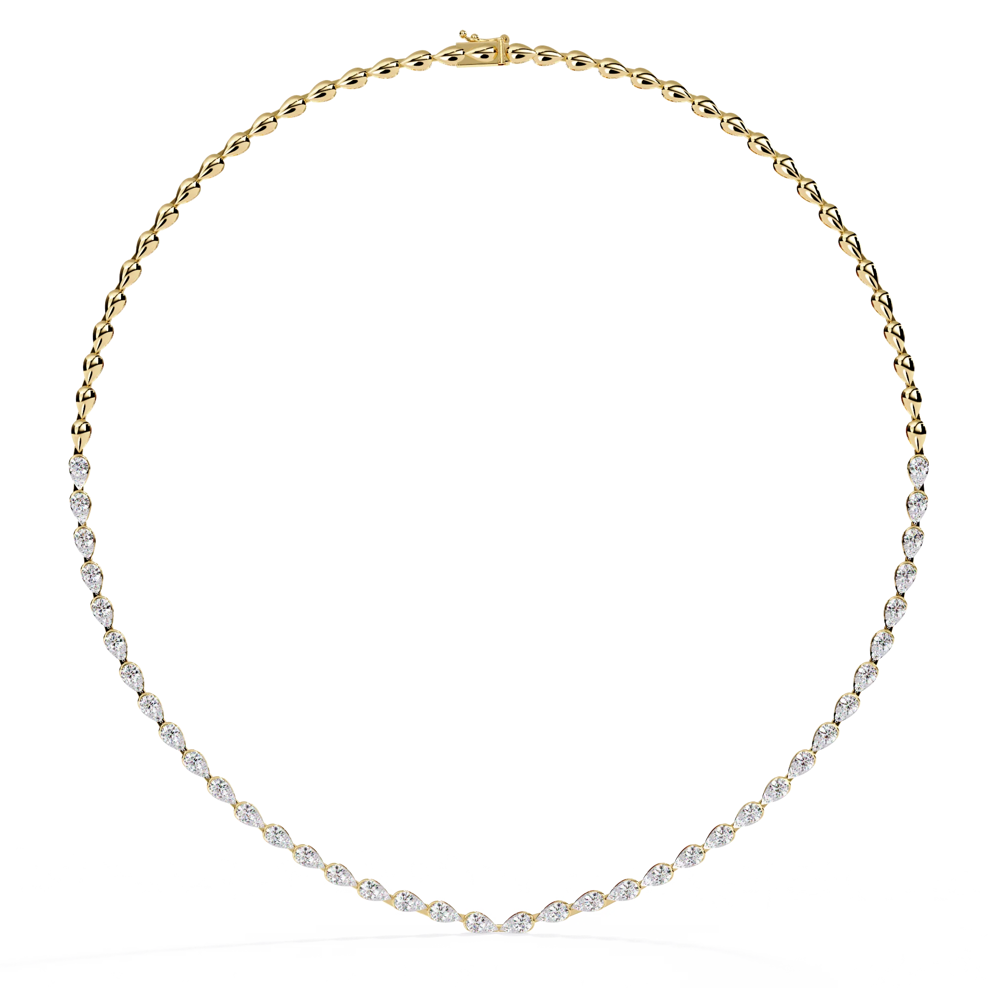 Luxury 14K Solid Yellow Gold Shiny Half Tennis Natural Diamond IGI Certified Herringbone Chain Pendant OMKAR JEWELS Anniversary