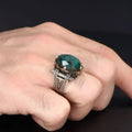Azuris Custom Logo 925 Sterling Silver Ottoman Style Men's Ring Naturel Black Stone Handmade in Turkey VALKH1508